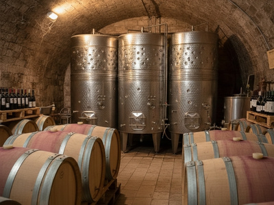 Chardonnay Wein Fässer in Weinkeller